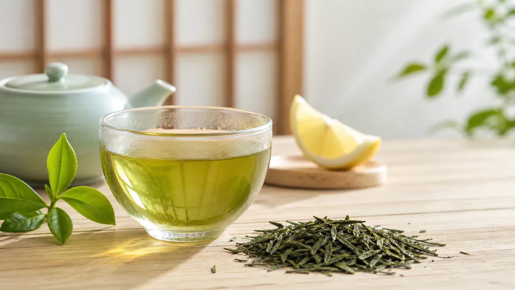 Keto food: green tea in a glass bowl