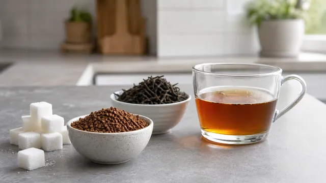 Keto food: instant tea granules next to real tea