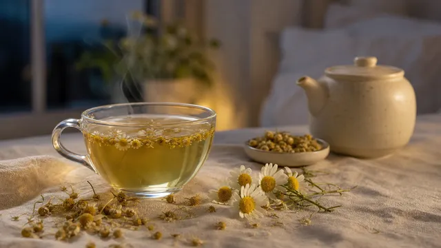 Keto food: chamomile tea with dried chamomile flowers