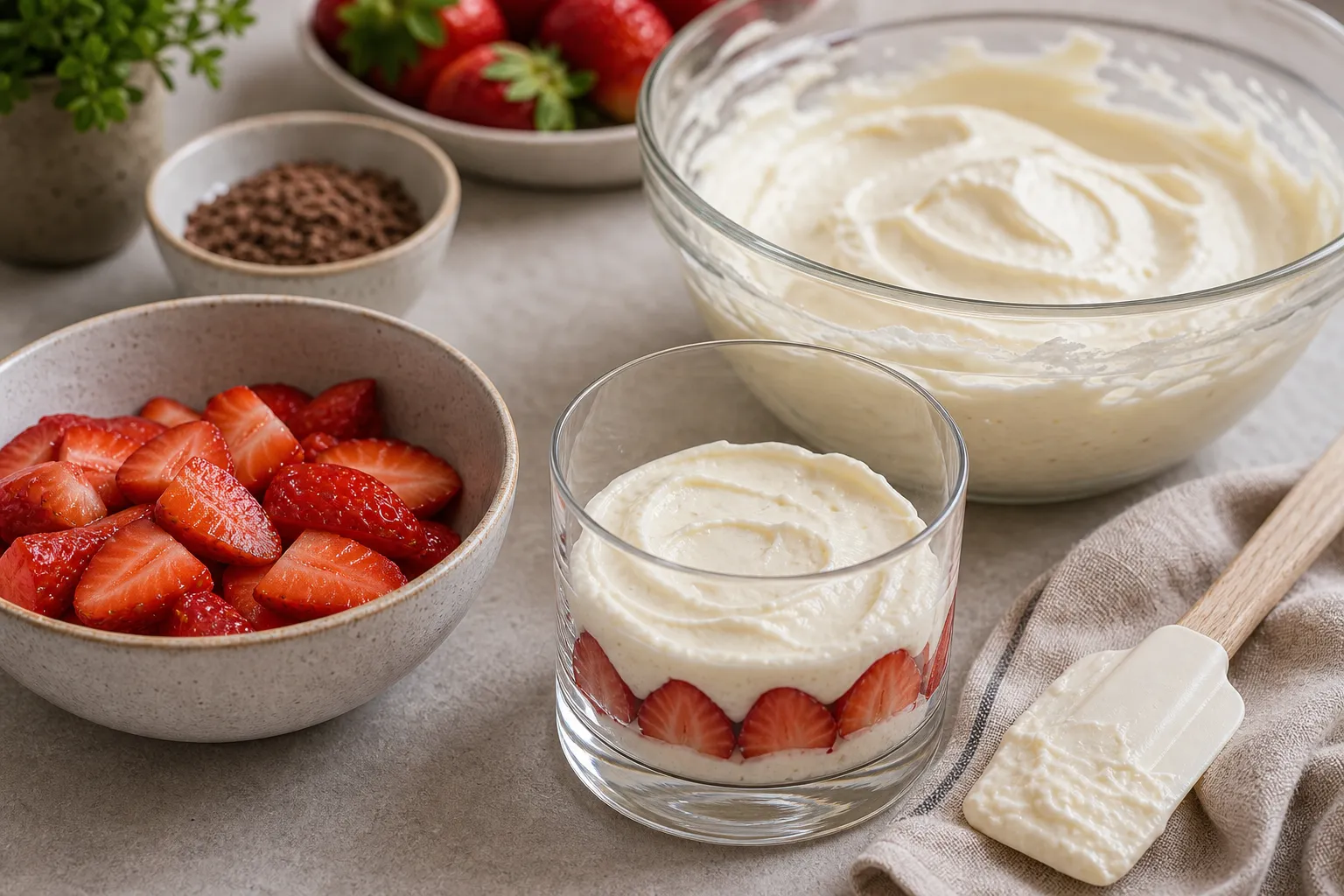 Whipping mascarpone and cream in a bowl into a light, airy mixture