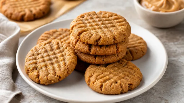 Keto peanut butter cookies with fork pattern on a plate