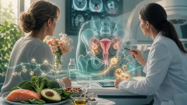 Oncology illustration of keto nutrition during gynecological cancer radiotherapy