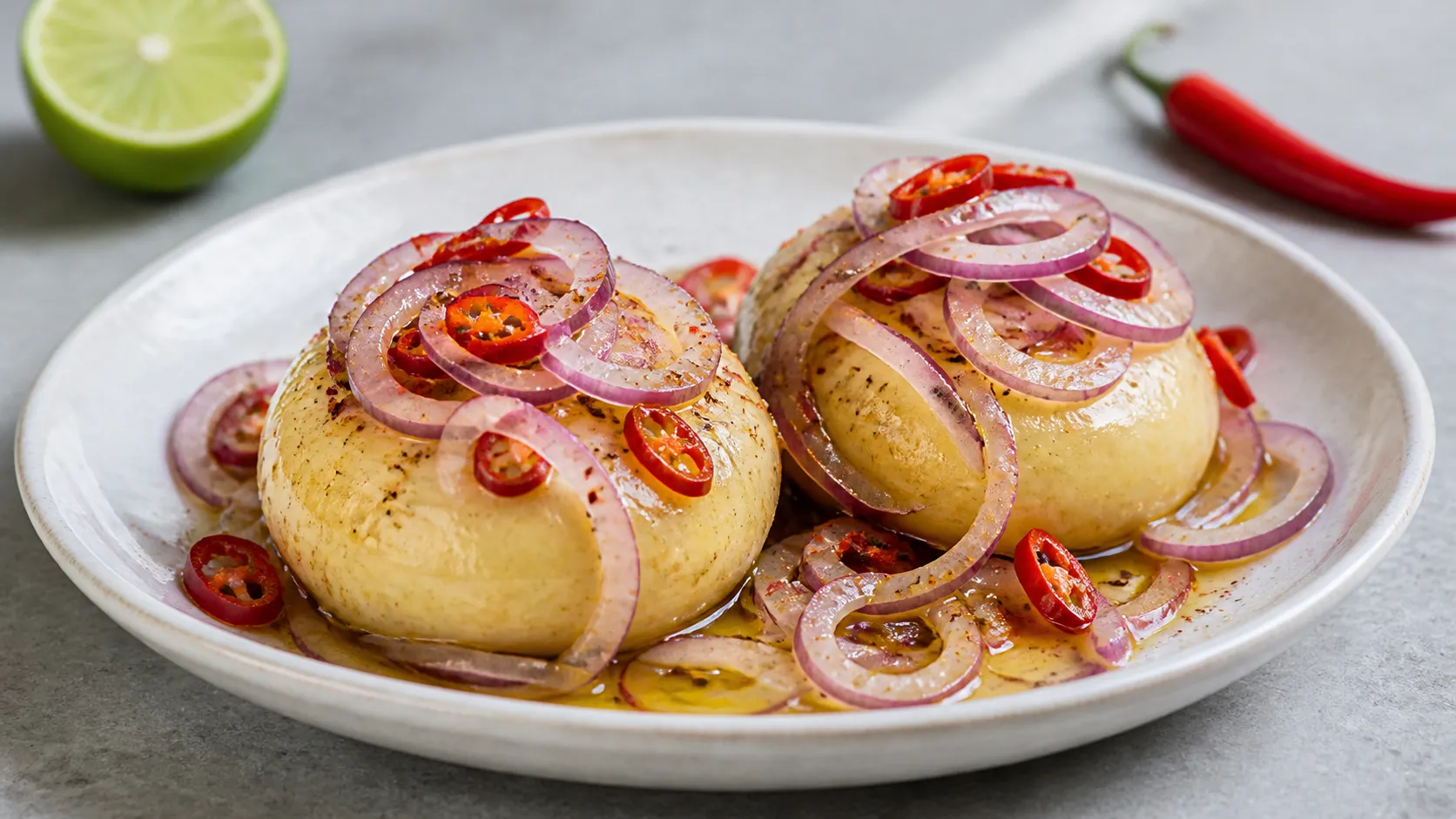 Spicy Handkase cheese with chili, red onion, lime juice, and olive oil