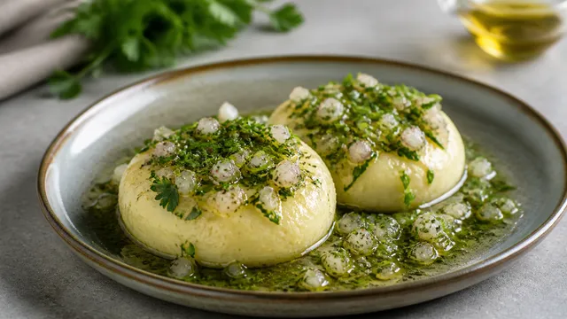 Handkase with herb vinaigrette made from chives, parsley, shallots and olive oil