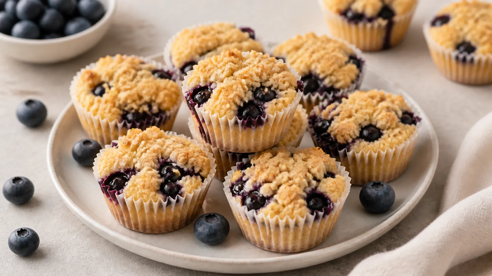 Keto blueberry streusel bites with golden-brown almond flour crumb topping