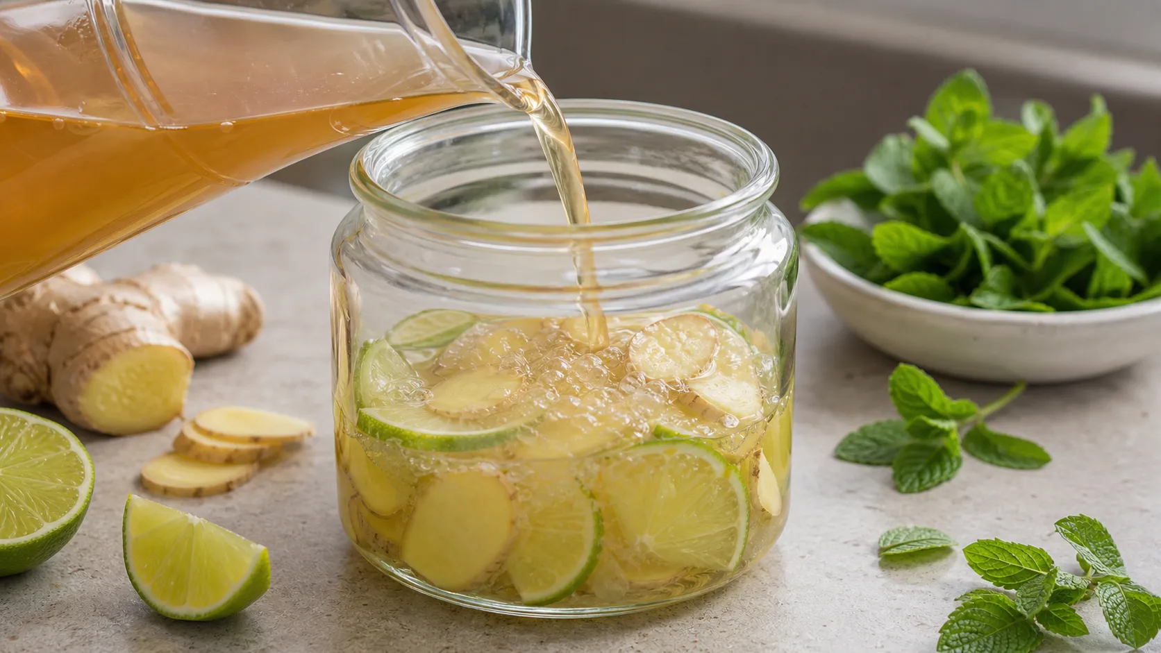 Preparation step for Keto Ginger-Lime Shrub: Fermented Vinegar Drink Without Sugar: Finely zest the limes and juice them.