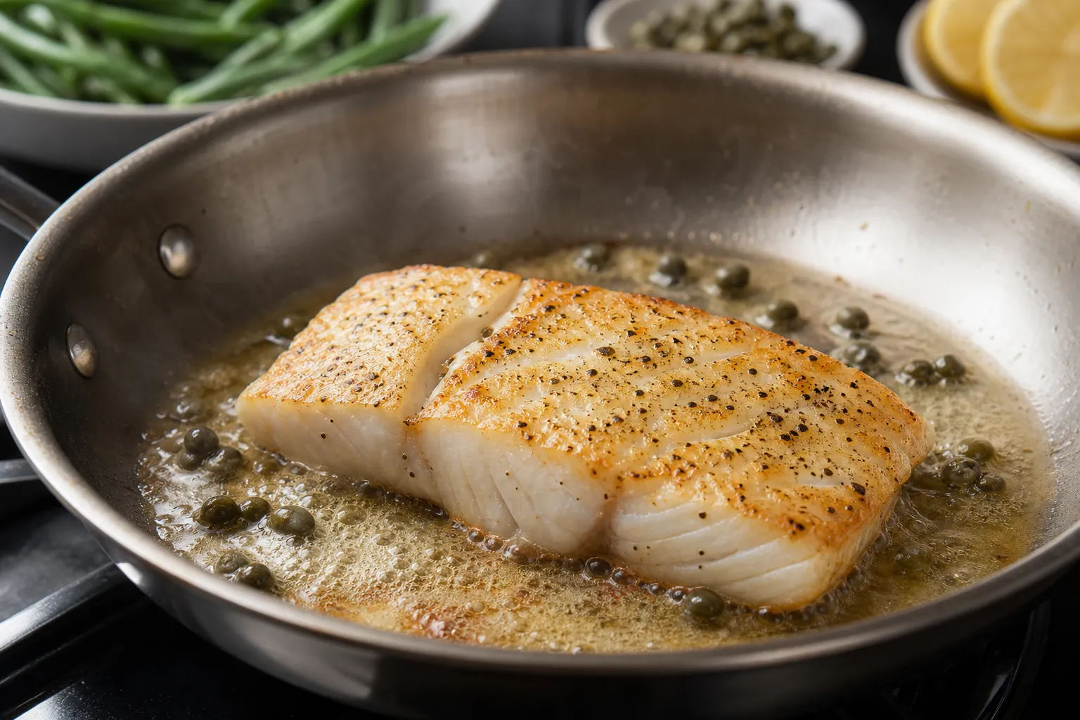 Pan-frying cod filet for the keto dinner