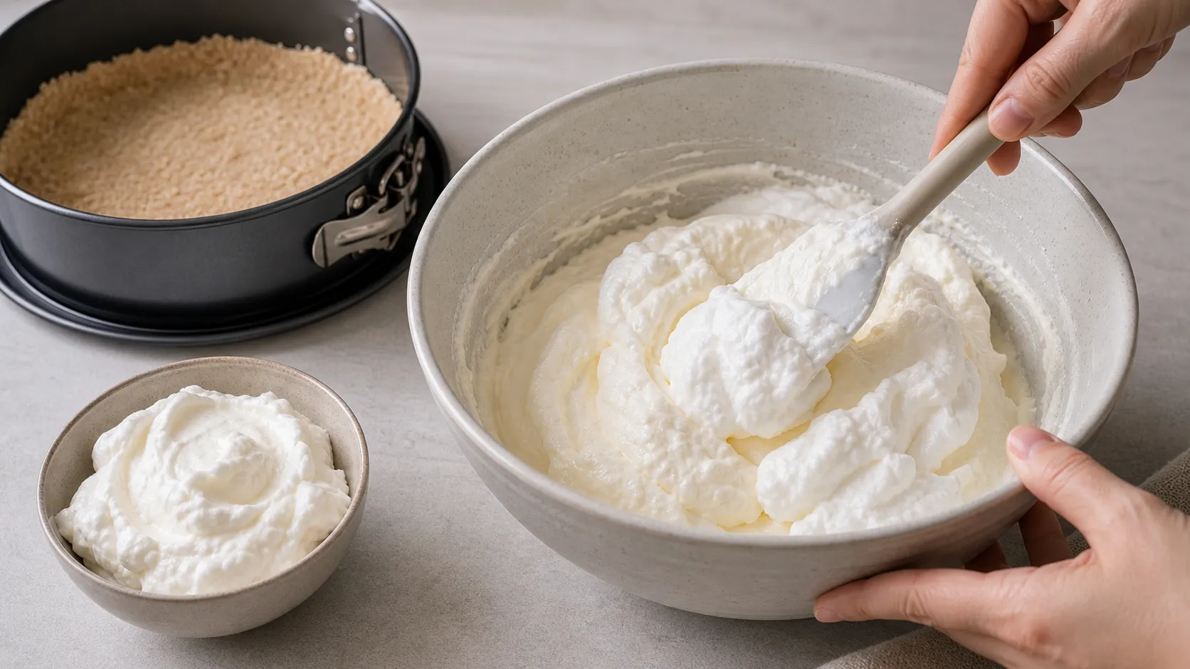 Quark mixture with gelatin being folded together with stiff whipped cream