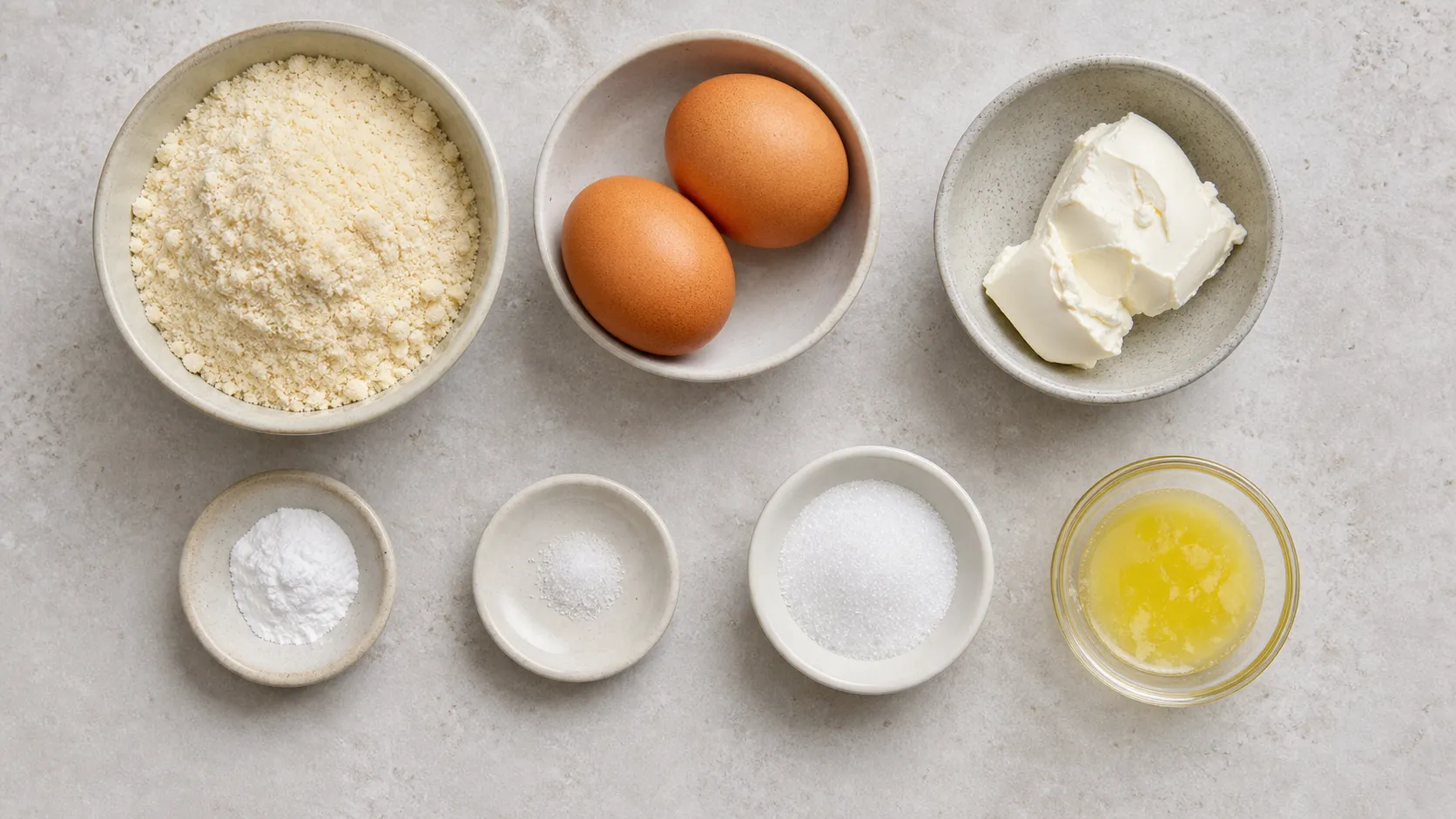 Ingredients for Keto Waffles with Almond Flour: Crispy Low Carb Recipe: 40 g blanched almond flour, 2 eggs, 40 g cream cheese, 1 tsp baking powder, 1 pinch of salt, 1 tsp erythritol to taste, 5 ml butter or coconut oil for the waffle iron