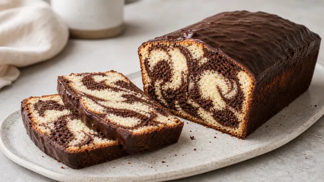 Keto marble cake with almond flour and a visible chocolate-vanilla swirl