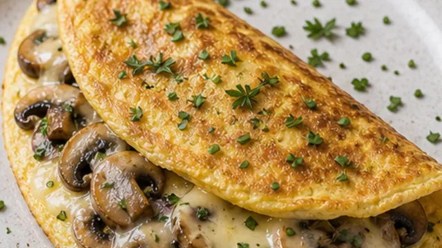 Keto Mushroom Omelet with Gruyère and Herbs: 28 g Protein in 15 Minutes fertig angerichtet als ketogenes Rezept