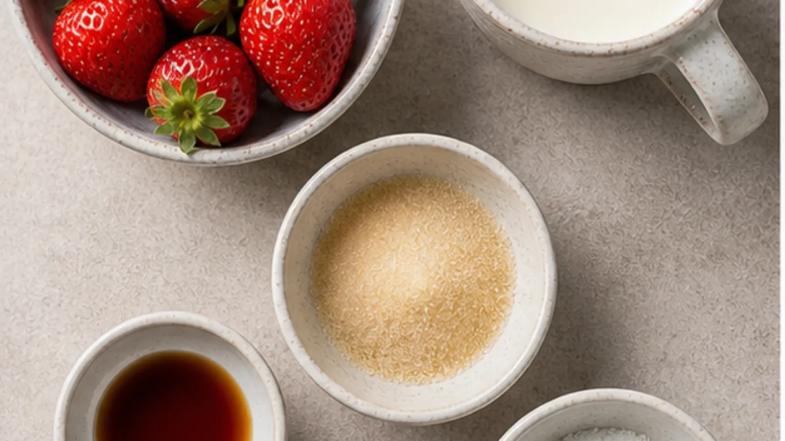 Ingredients for keto panna cotta with strawberry sauce: cream, coconut milk, erythritol, 1 vanilla pod, agar agar