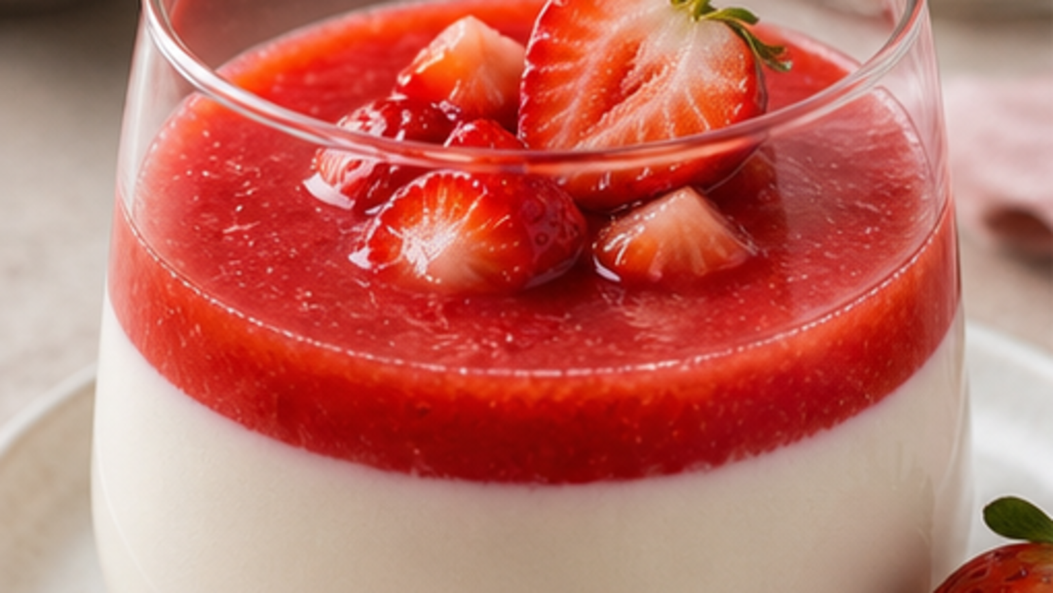 Keto panna cotta with strawberry sauce plated as a ketogenic recipe