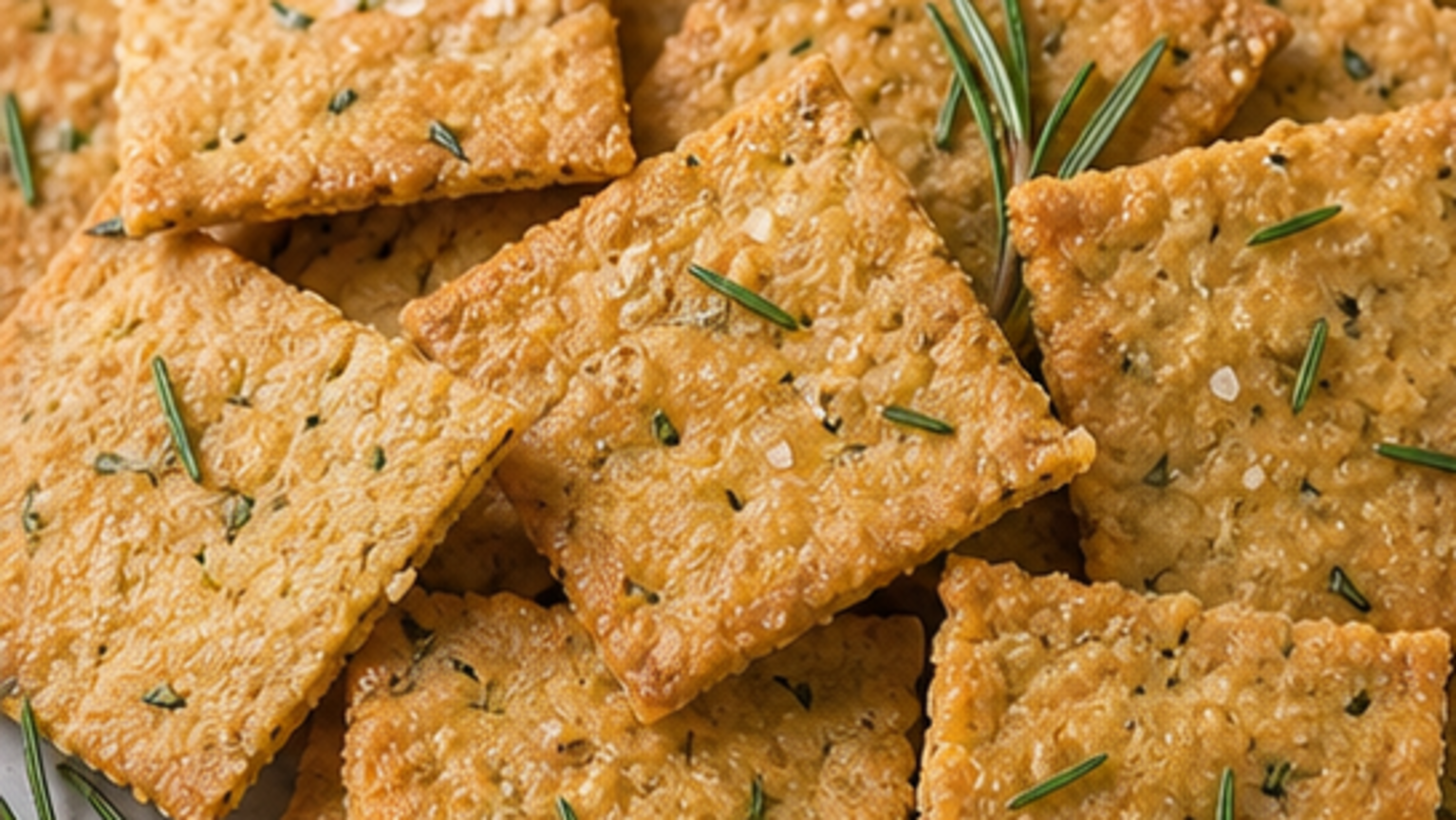 Keto parmesan almond crackers with rosemary plated as a ketogenic recipe