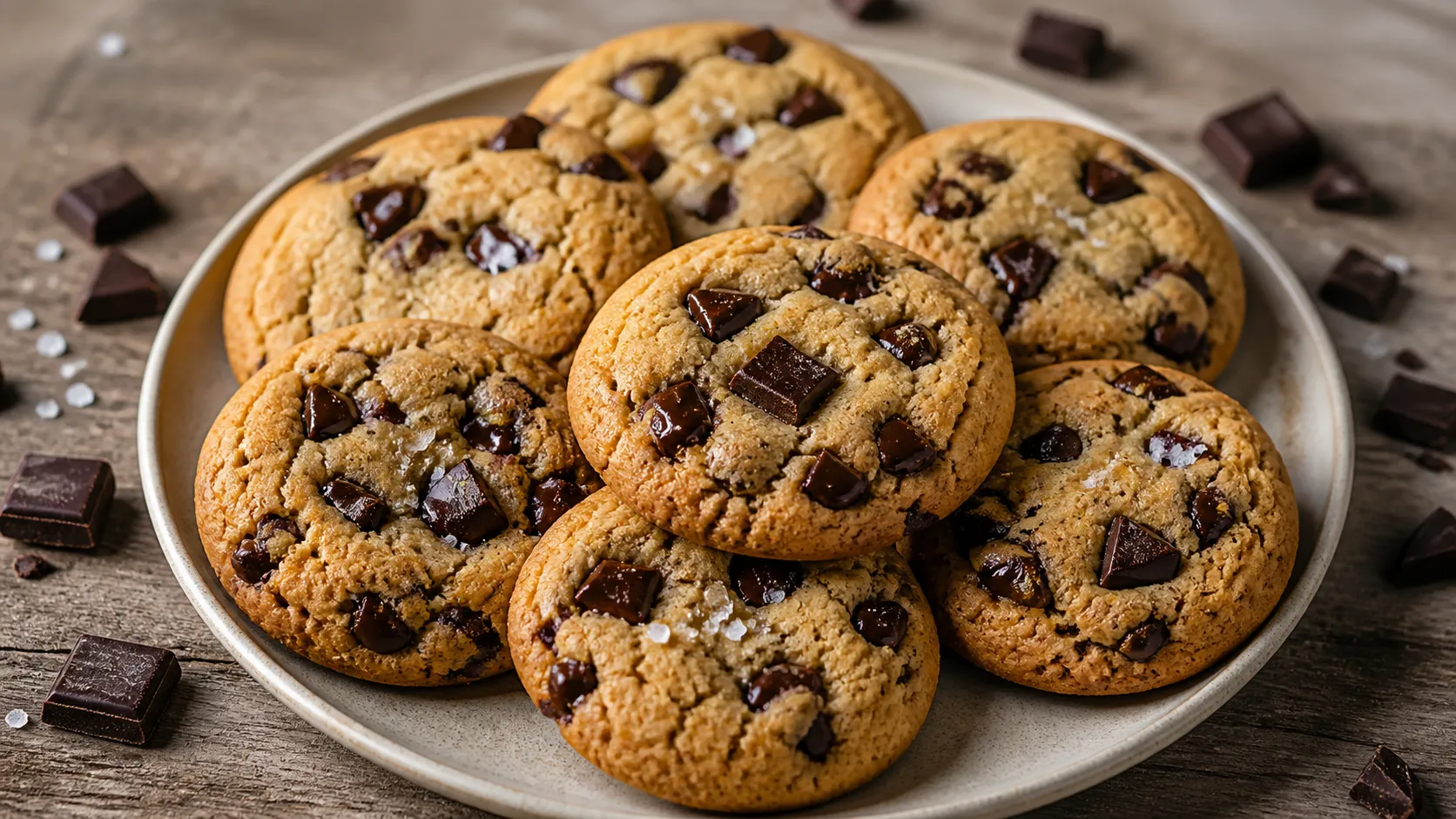Keto chocolate chip cookies with almond flour and chunks of dark chocolate