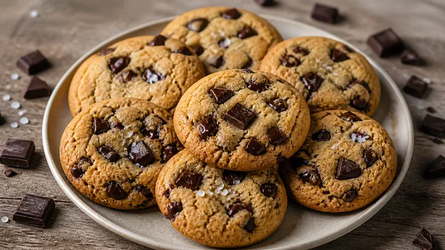 Keto chocolate chip cookies with almond flour and chunks of dark chocolate