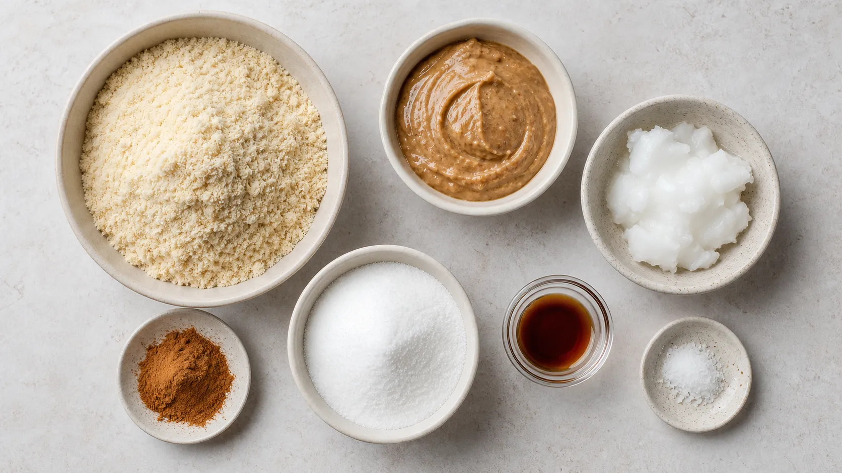Ingredients for Keto Cinnamon Almond Balls: No-Bake Low-Carb Treat for Coffee Time: 150 g ground almonds (or almond flour), 60 g almond butter (100% almonds, no added sugar), 30 g coconut oil (soft, not liquid), 20 g erythritol (powdered or fine), 2 tsp ground cinnamon, 5 ml vanilla extract